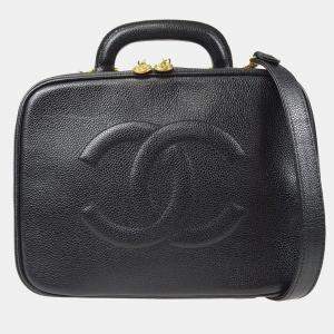 Chanel Vintage Timeless Zip Around Black Caviar Vanity Case 