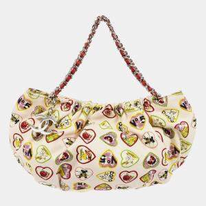 Chanel Coco Heart Motif Pink Canvas Small Hobo Bag
