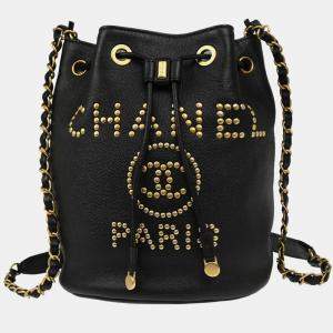 Chanel Deauville Black Caviar Leather Bucket Bag