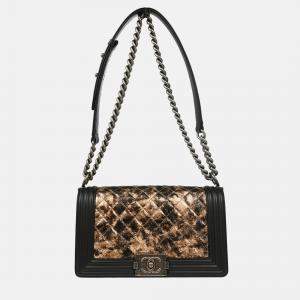Chanel Boy Medium Black Bronze Lambskin Shoulder Bag