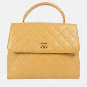 Chanel Beige Calfskin Medium Top Handle Handbag