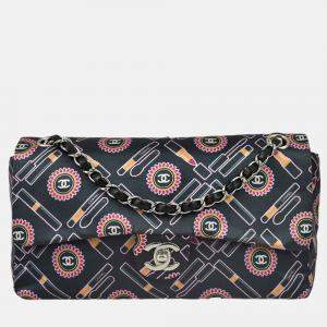 Chanel Classic Single Flap Black Satin Lipstick Shoulder Bag