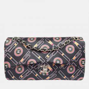 Chanel Lipstick Classic Single Flap Black/Pink Satin Shoulder Bag