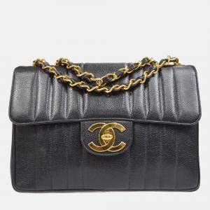 Chanel Black Calfskin Jumbo Mademoiselle Classic Flap Bag
