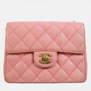 Chanel Pink Calfskin Mini Classic Square Flap Bag