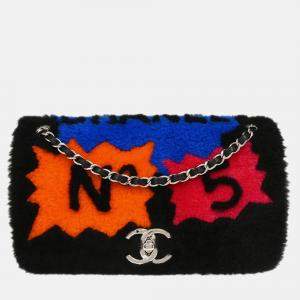Chanel Black Shearling Lambskin Medium Flap Bag