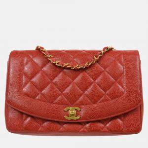Chanel Diana Medium Red Calfskin Chain Shoulder Bag