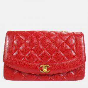 Chanel Red Calfskin Medium Diana Chain Shoulder Bag