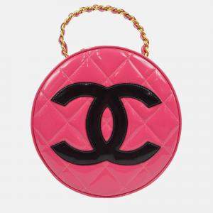 Chanel Pink Patent Leather Round Vanity Handbag