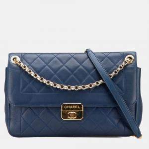 Chanel Navy Blue Large Lambskin Chic With Me Flap