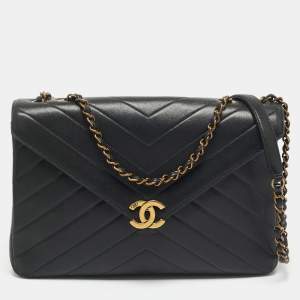 Chanel Black Chevron Leather Coco Envelope Flap Bag