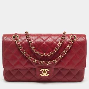 Chanel Red Quilted Caviar Leather East/West Classic Flap Bag