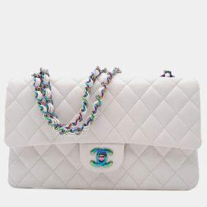 Chanel White Medium Classic Iridescent Caviar Double Flap