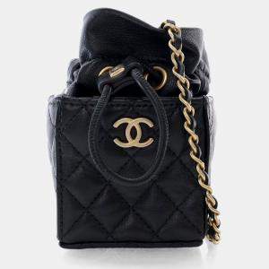 Chanel Drawstring Mini Black Lambskin Bucket Bag