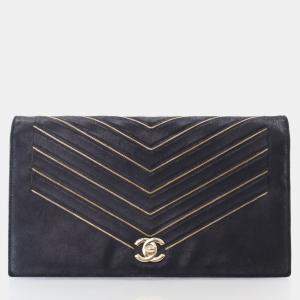 Chanel Black Nubuck Suede Micro Chain Chevron Flap Bag