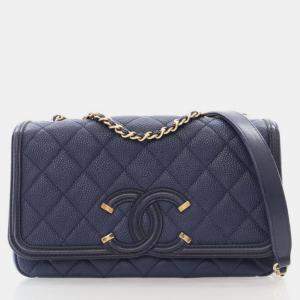 Chanel Small Navy Blue Caviar Filigree Flap Bag