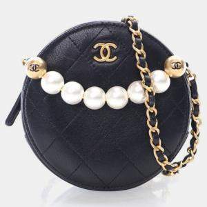 Chanel Black Lambskin Pearl Round Clutch