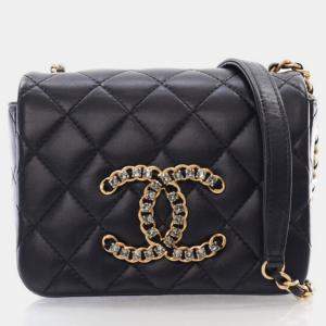 Chanel Mini Black Lambskin Crystal CC Full Flap Bag