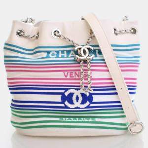 Chanel Medium White Mixed Fiber Venise Biarritz Bucket Bag