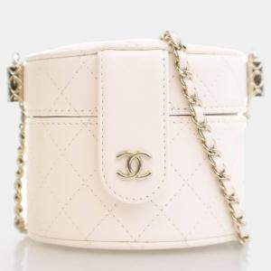 Chanel Mini White Lambskin CC Allure Vanity Case With Chain