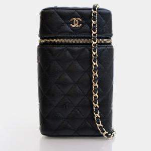 Chanel Black Caviar Vanity Phone Holder With Chain