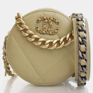 Chanel Green Lambskin 19 Round Clutch With Chain