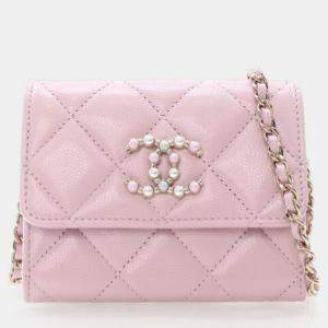 Chanel Pink Caviar Coco Candy Card Holder On Chain