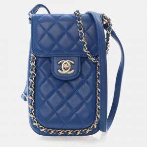  Chanel CC Chain Blue Lambskin Phone Holder Bag