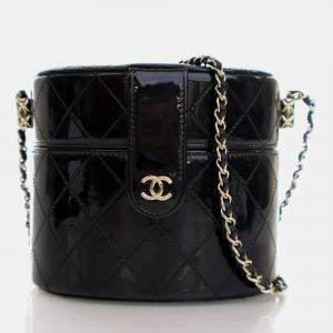 Chanel Black Patent Round Vanity Clutch