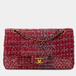 Chanel Red Medium Classic Tweed Double Flap Shoulder Bag