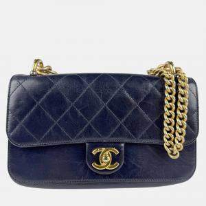 Chanel CC Flap Navy Leather Shoulder Bag