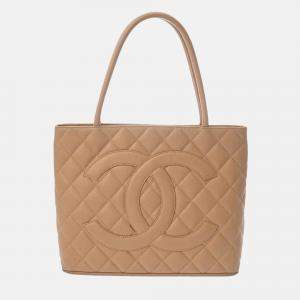 Chanel Medallion Beige Leather Tote Bag