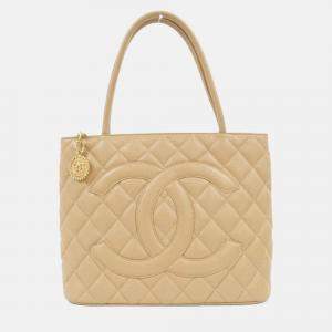 Chanel Medallion Beige Leather Tote Bag