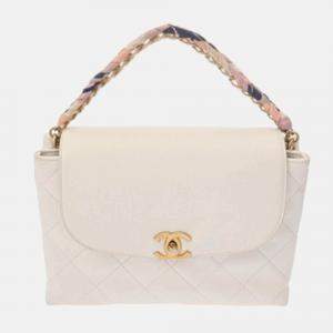 Chanel White Caviar Leather Shoulder Bag