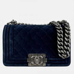 Chanel Shoulder Bag Boy Chanel Velvet Navy