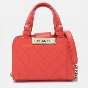 Chanel Label Click Shopper Small Red Grained Calfskin Stitched Tote Bag