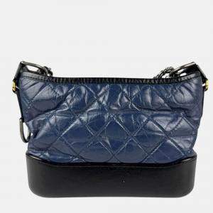 Chanel Shoulder Bag Gabrielle De Chanel Leather Navy X Black Gold Silver