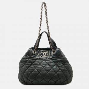 Chanel In The Mix Matelasse Coco Mark Chain Shoulder Bag Tote Sparkle Leather Black