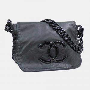 Chanel Chain Shoulder Bag Luxury Line Black Lamb Leather Plastic Coco Mark