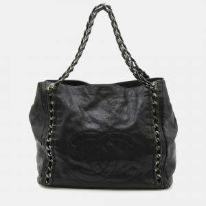 Chanel Luxury Line Coco Mark Chain Tote Bag Shoulder Caviar Skin Leather Black
