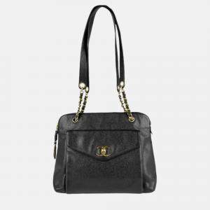 Chanel Front Pocket Black Leather Shoulder Bag 