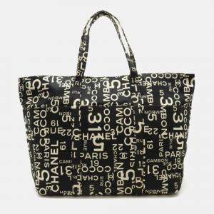Chanel By Sea Line Tote Bag Large Plastic Chain Canvas Black Ivory