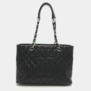 Chanel Black Quilted Caviar Leather CC GST Tote