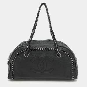 Chanel Black Leather Medium Chain Trim Luxe Ligne Bowler Bag
