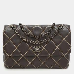 Chanel Brown Quilted Leather Wild Stitch Surpique Flap Bag