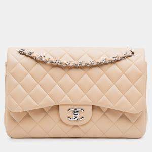 Chanel Beige Jumbo Classic Lambskin Double Flap