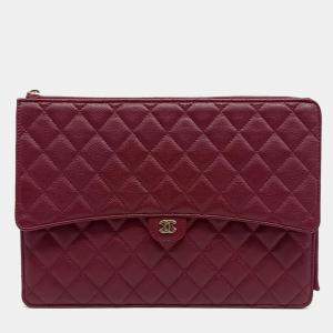 Chanel Burgundy Leather Caviar Flap Clutch