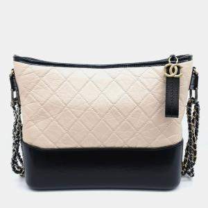 Chanel Beige/Black Leather Gabrielle Hobo Medium Bag