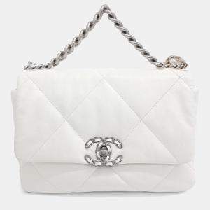 Chanel White Leather 19 Flap Small Bag