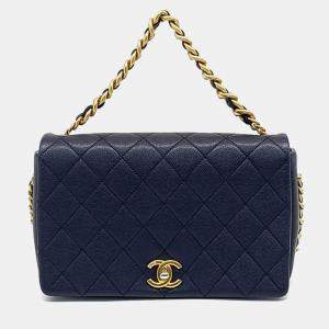 Chanel Navy Blue Leather Caviar Flap Bag